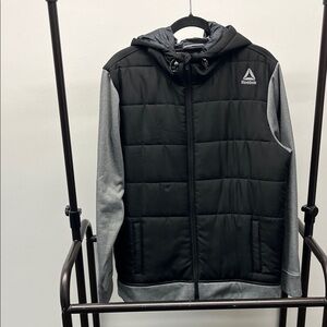 Reebok Men's Black and Gray Hooded Jacket